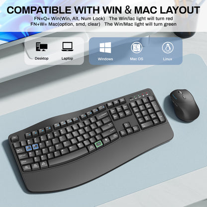 Wireless Wave Keys Combo, Ergonomic Keyboard and Mouse, 2.4Ghz, Full Size, Comfortable Natural Typing, for Laptop, Mac, Windows (Grey)