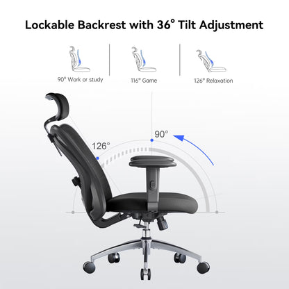 M18 Mesh Ergonomic Office Chair with Adjustable Lumbar Support, High Back, Black