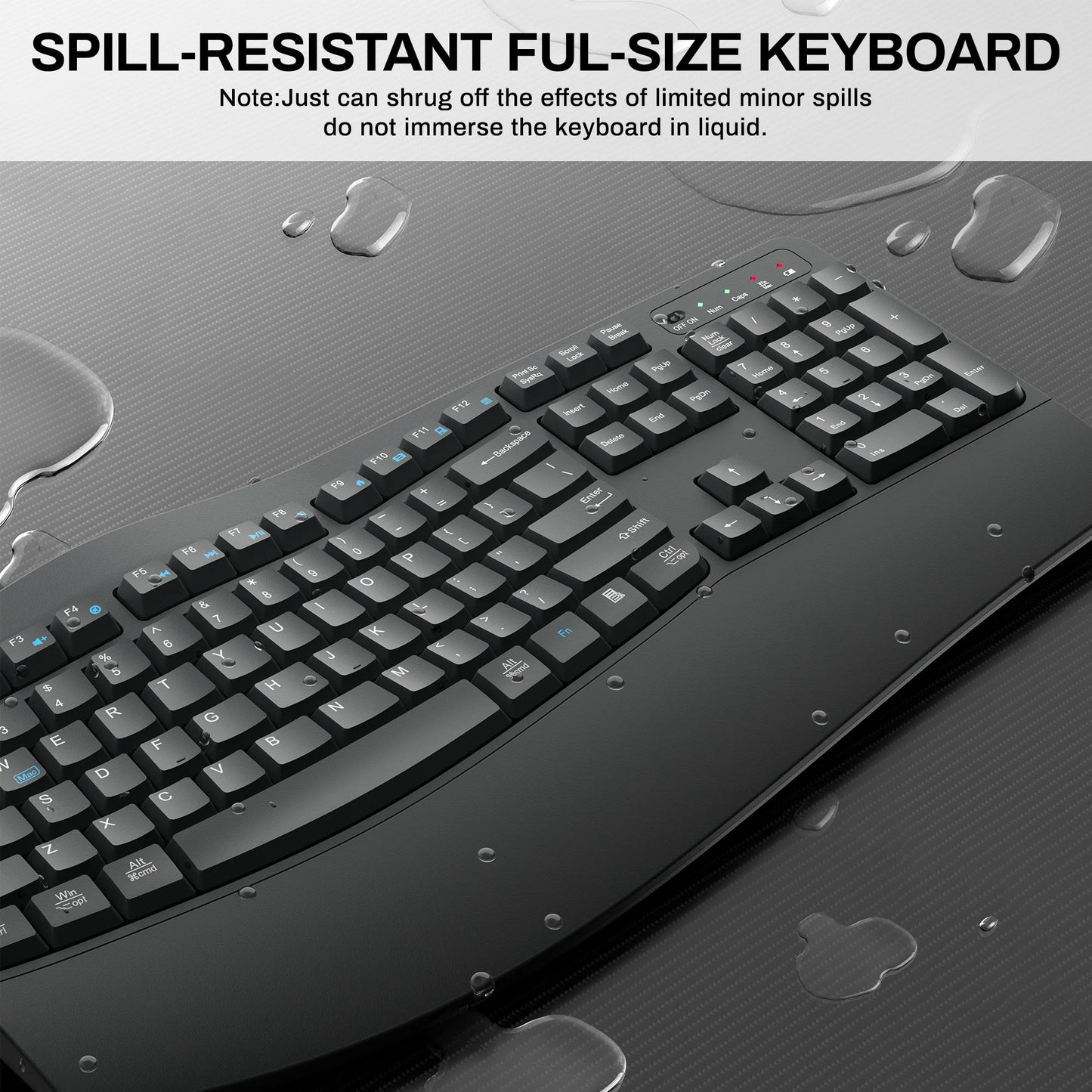 Wireless Wave Keys Combo, Ergonomic Keyboard and Mouse, 2.4Ghz, Full Size, Comfortable Natural Typing, for Laptop, Mac, Windows (Grey)