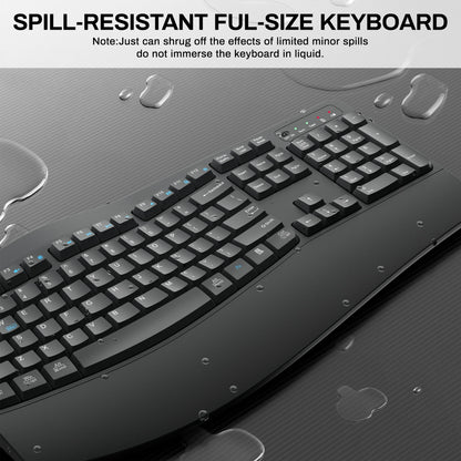Wireless Wave Keys Combo, Ergonomic Keyboard and Mouse, 2.4Ghz, Full Size, Comfortable Natural Typing, for Laptop, Mac, Windows (Grey)