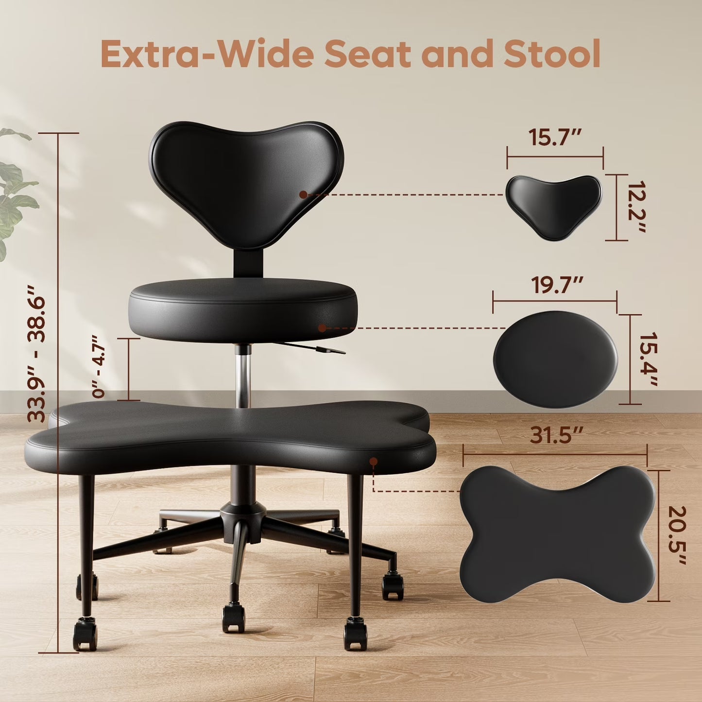 Cross Legged Office Chair, Black PU Leather Ergonomic Criss Cross Swivel Desk Chair, Comfy Task Chair for Home Office, Gaming& Meditation, Armless