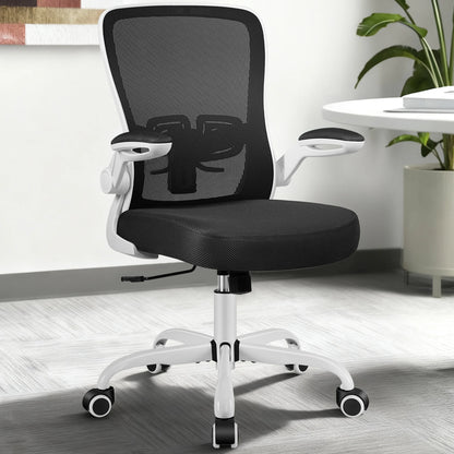 Ergonomic Office Chair, Home Office Desk Chair, Comfort Mesh Task Chair with Adjustable Lumbar Support and Flip up Arms, White