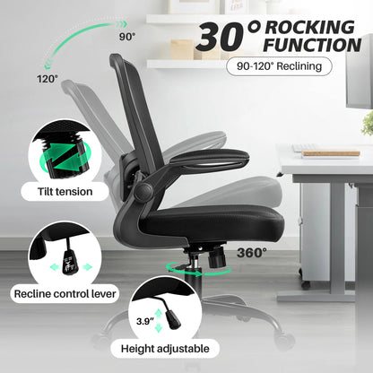 Ergonomic Office Chair, Home Office Desk Chair, Comfort Mesh Task Chair with Adjustable Lumbar Support and Flip up Arms, Black