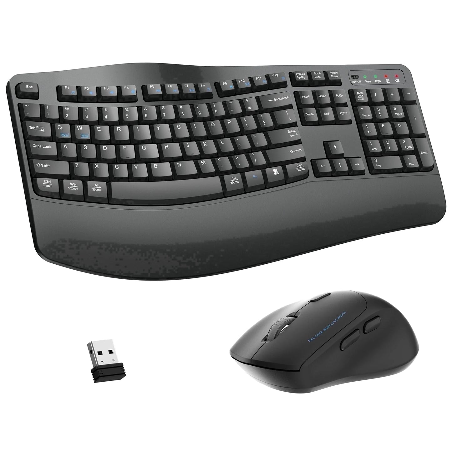 Wireless Wave Keys Combo, Ergonomic Keyboard and Mouse, 2.4Ghz, Full Size, Comfortable Natural Typing, for Laptop, Mac, Windows (Grey)