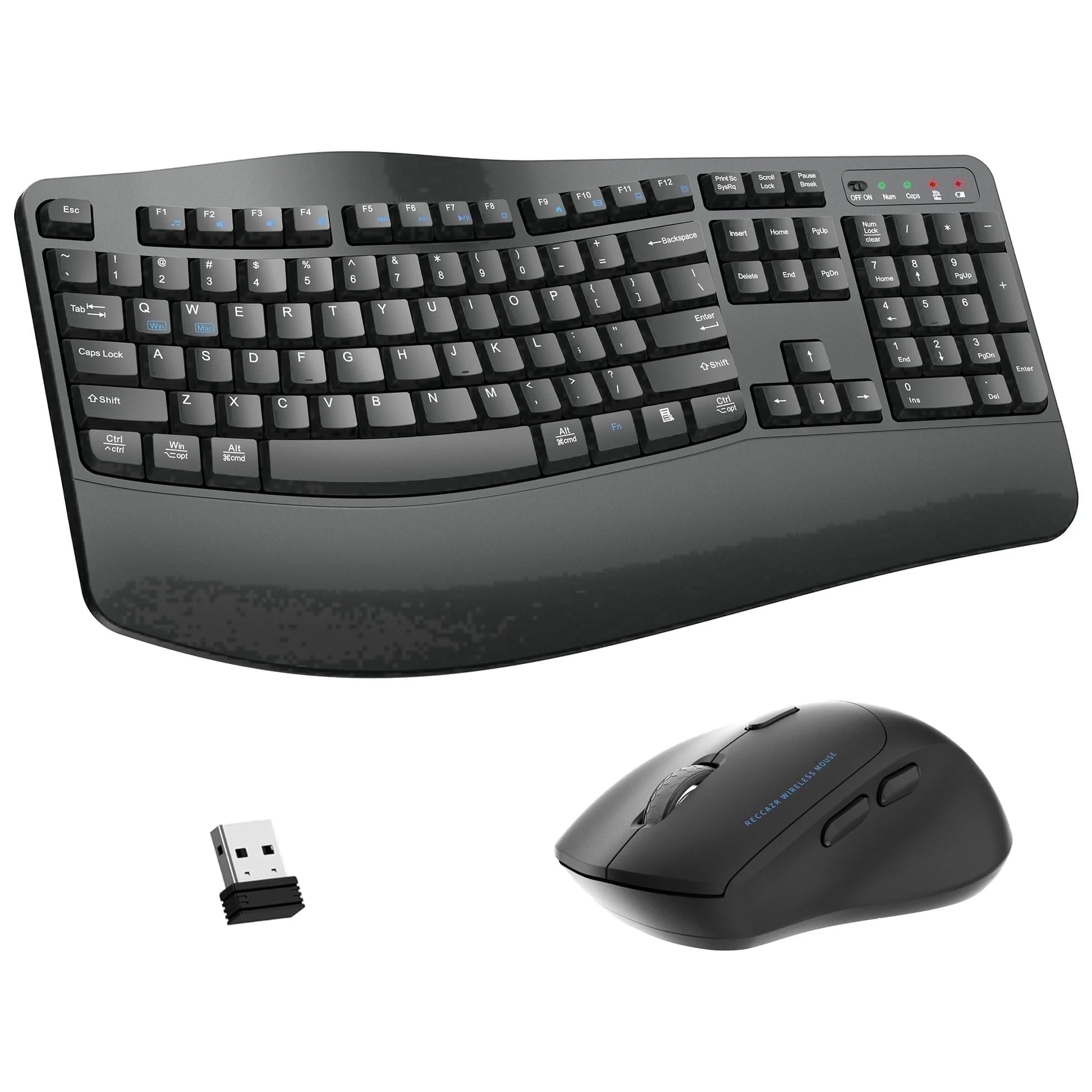 Wireless Wave Keys Combo, Ergonomic Keyboard and Mouse, 2.4Ghz, Full Size, Comfortable Natural Typing, for Laptop, Mac, Windows (Grey)