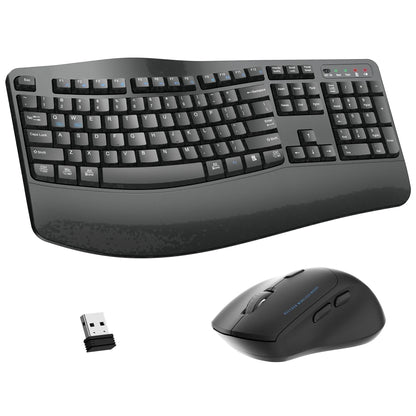 Wireless Wave Keys Combo, Ergonomic Keyboard and Mouse, 2.4Ghz, Full Size, Comfortable Natural Typing, for Laptop, Mac, Windows (Grey)