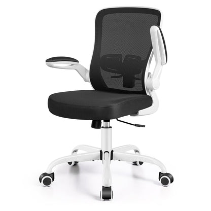 Ergonomic Office Chair, Home Office Desk Chair, Comfort Mesh Task Chair with Adjustable Lumbar Support and Flip up Arms, White