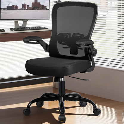 Ergonomic Office Chair, Home Office Desk Chair, Comfort Mesh Task Chair with Adjustable Lumbar Support and Flip up Arms, Black