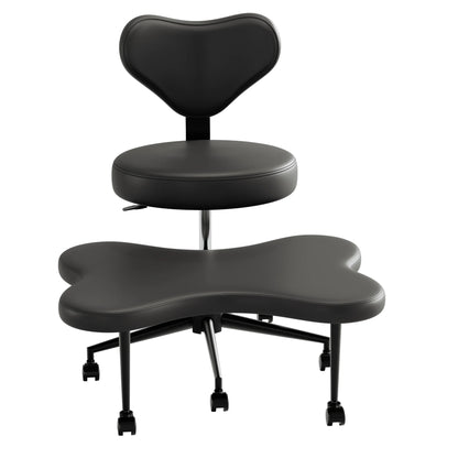 Cross Legged Office Chair, Black PU Leather Ergonomic Criss Cross Swivel Desk Chair, Comfy Task Chair for Home Office, Gaming& Meditation, Armless