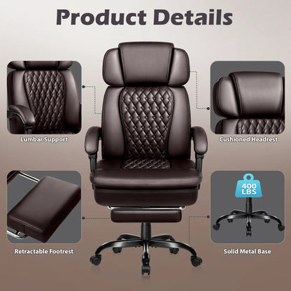 Office Chair with Footrest,90-165°Reclining Ergonomic High Back Computer Desk Chair Lumbar Support for Home Office