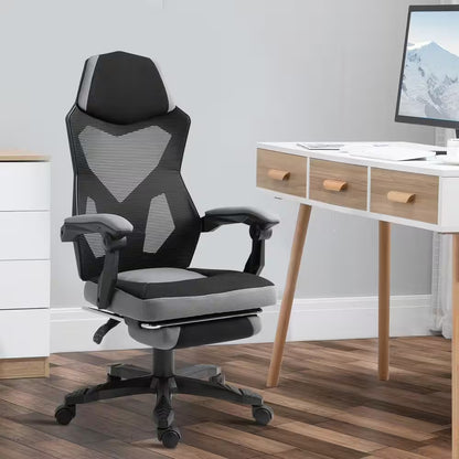 Grey, Ergonomic Home Office Chair High Back Armchair Computer Desk Recliner with Footrest, Mesh Back, Lumbar Support