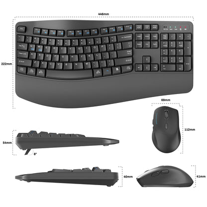 Wireless Wave Keys Combo, Ergonomic Keyboard and Mouse, 2.4Ghz, Full Size, Comfortable Natural Typing, for Laptop, Mac, Windows (Grey)