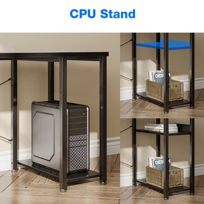 Reversible L Shaped Corner Desk with Charging Station and Drawers, Modern Office & Gaming Desk, Pure Black